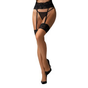 Панчохи Obsessive Nutris stockings, M/L, тілесні, з чорним мереживом, під пояс