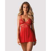Бебі-дол Obsessive 838-BAB-3 babydoll & thong, S/M, червоний, мереживний ліф, стрінги в комплекті
