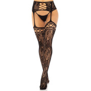 Колготки-панчохи Leg Avenue French Rose Backseam Garter Belt Stockings, чорні, One Size, з доступом