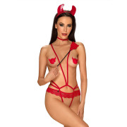 Еротичний костюм чортика зі стреп Obsessive Evilia teddy red L/XL
