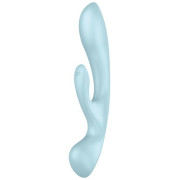 Двосторонній вібратор-кролик Satisfyer Triple Oh Light Blue, 3 мотори, руків’я-масажер