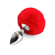 Металева анальна пробка М Art of Sex - Metal Butt plug Rabbit Tail Red, діаметр 3,4 см