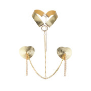 Пестис-сердечка з пензликами та чокером JSY Nipple Sticker RT236114 Golden