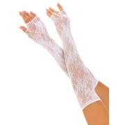 Мітенки Leg Avenue Lace Opera Length Fingerless Gloves, білі, ажурні, довжина вище ліктя
