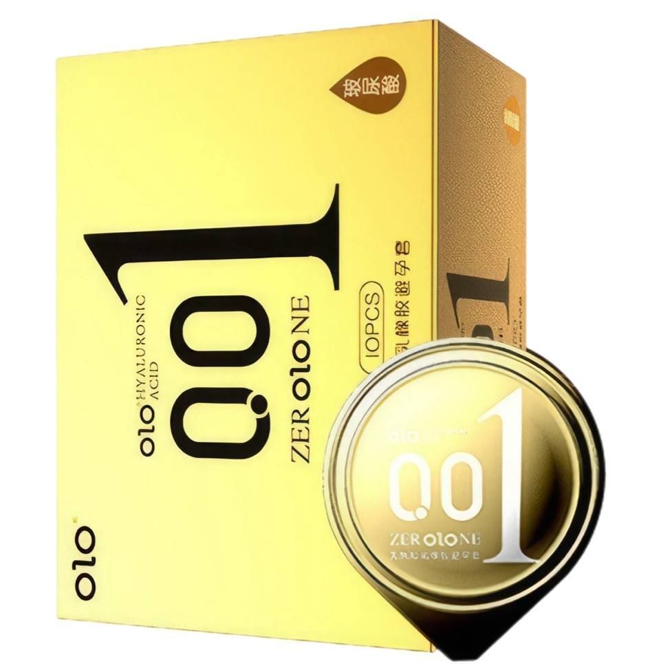 OLO 0.01 jelly box condoms gold, пролонгуючі з точково-ребристим рельєфом