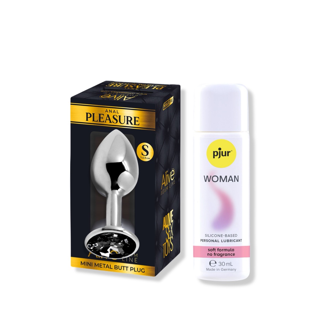 Металева анальна пробка Alive Mini Metal Butt Plug S + Лубрикант на силіконовій основі pjur Woman 30 мл