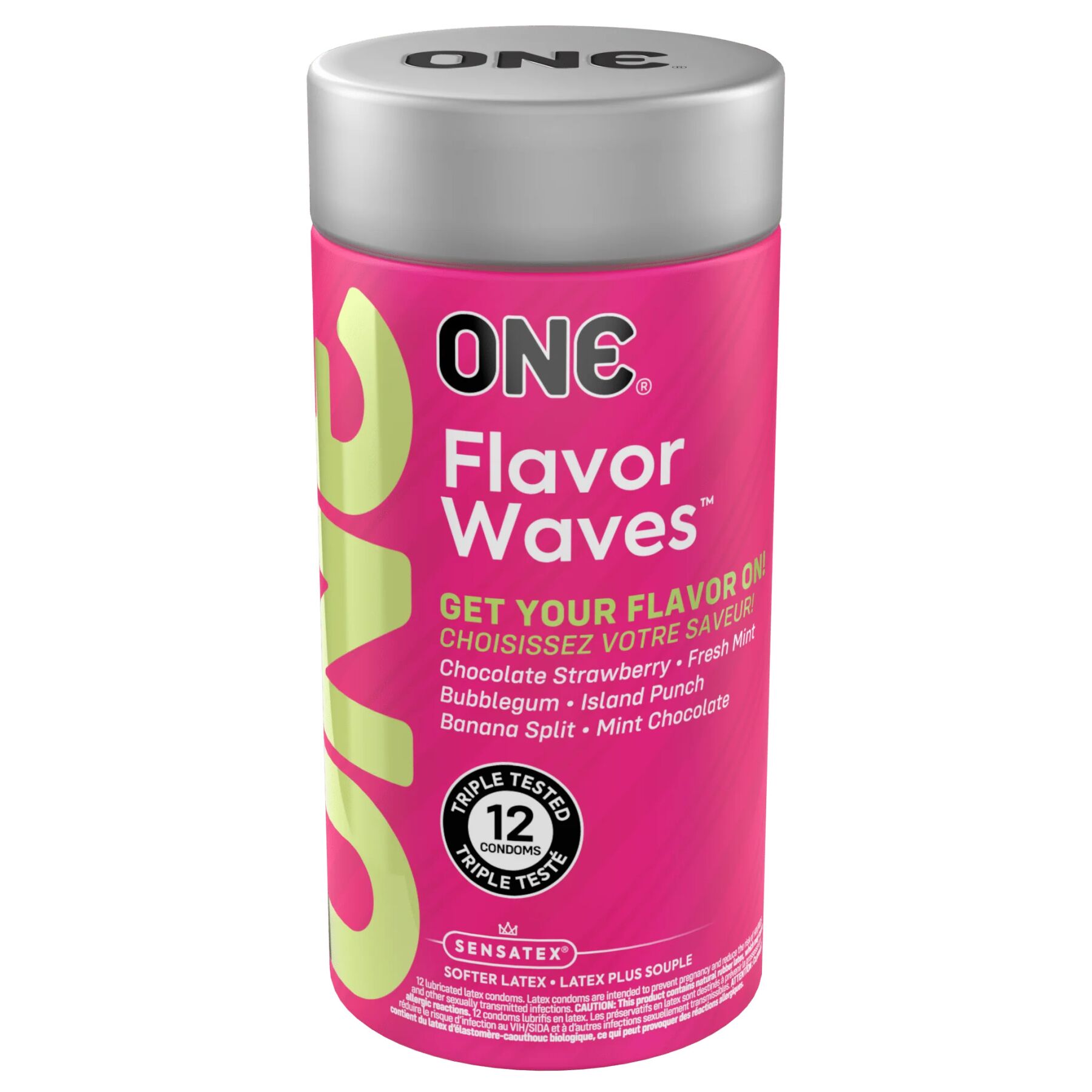 Ароматизовані презервативи ONE FlavorWaves, 12 шт, 6 ароматів, 6 кольорів, подарункове паковання-тубус