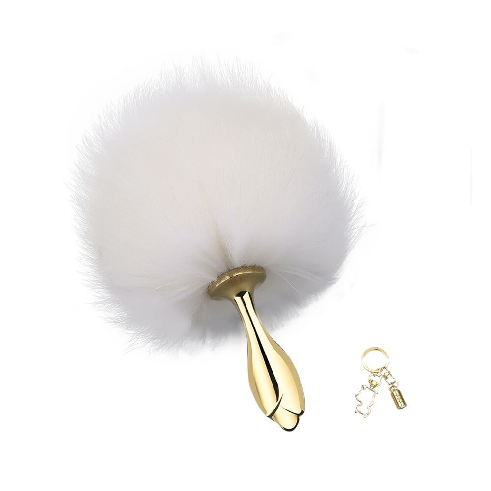 Металева анальна пробка — кролячий хвіст LOCKINK SEVANDA White Bunny-Tail Anal Rose-shape Plug