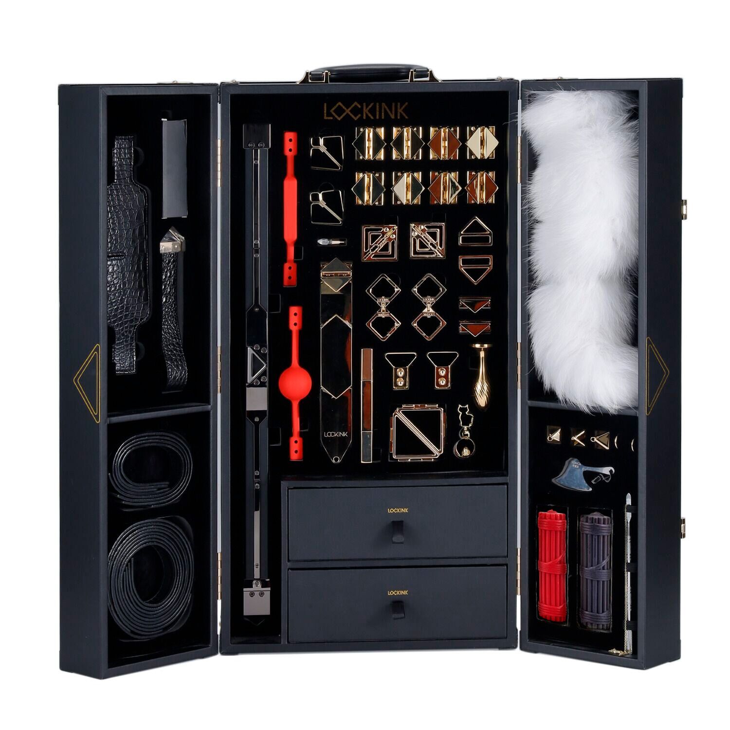 БДСМ-набір LOCKINK All-in-1 BDSM Play Kit, чорний, шкіра з тисненням, предмети для бондажу, шибарі, ваксплею