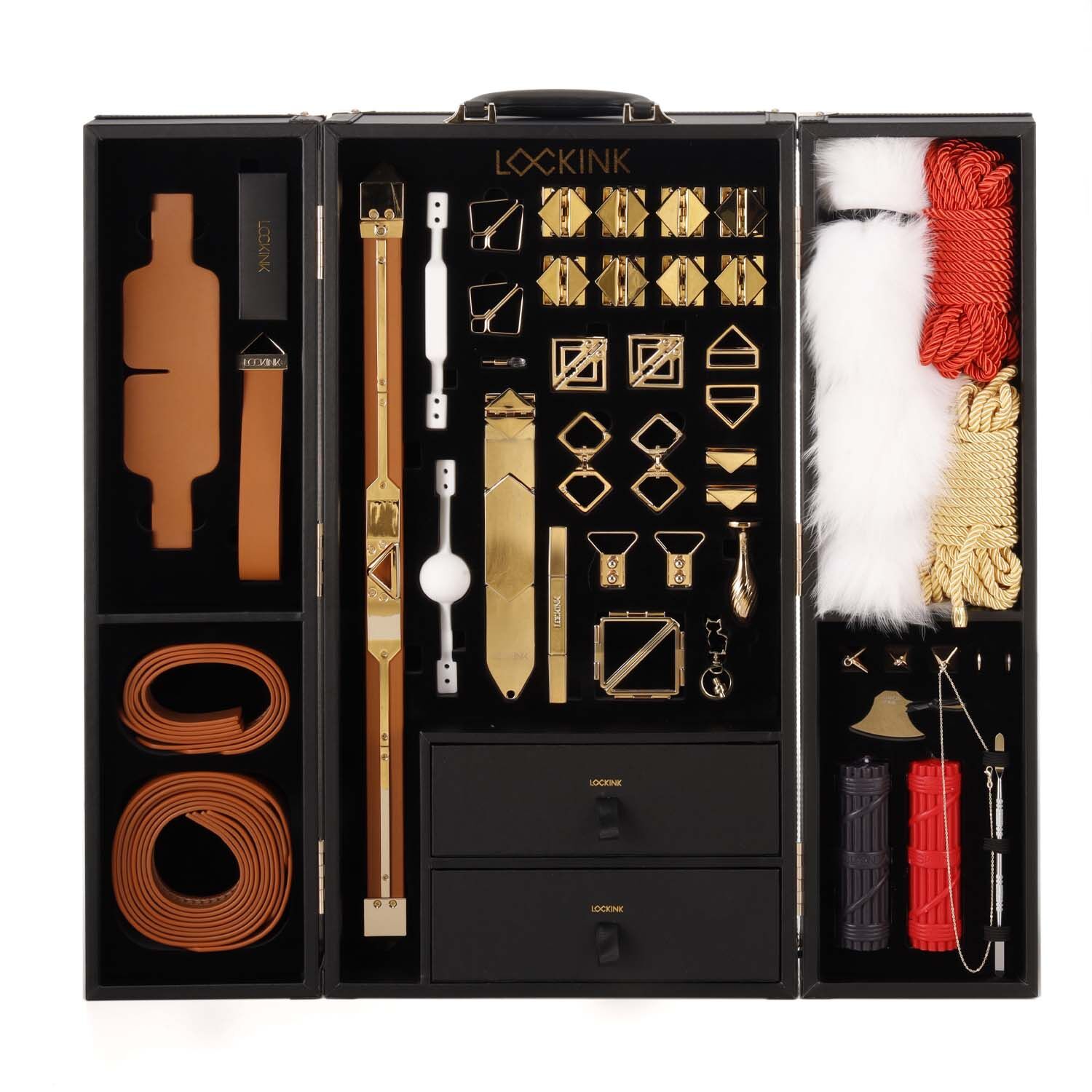 БДСМ-набір LOCKINK All-in-1 BDSM Play Kit, коричневий, ремені, маска, кляпи, анальні пробки, свічки