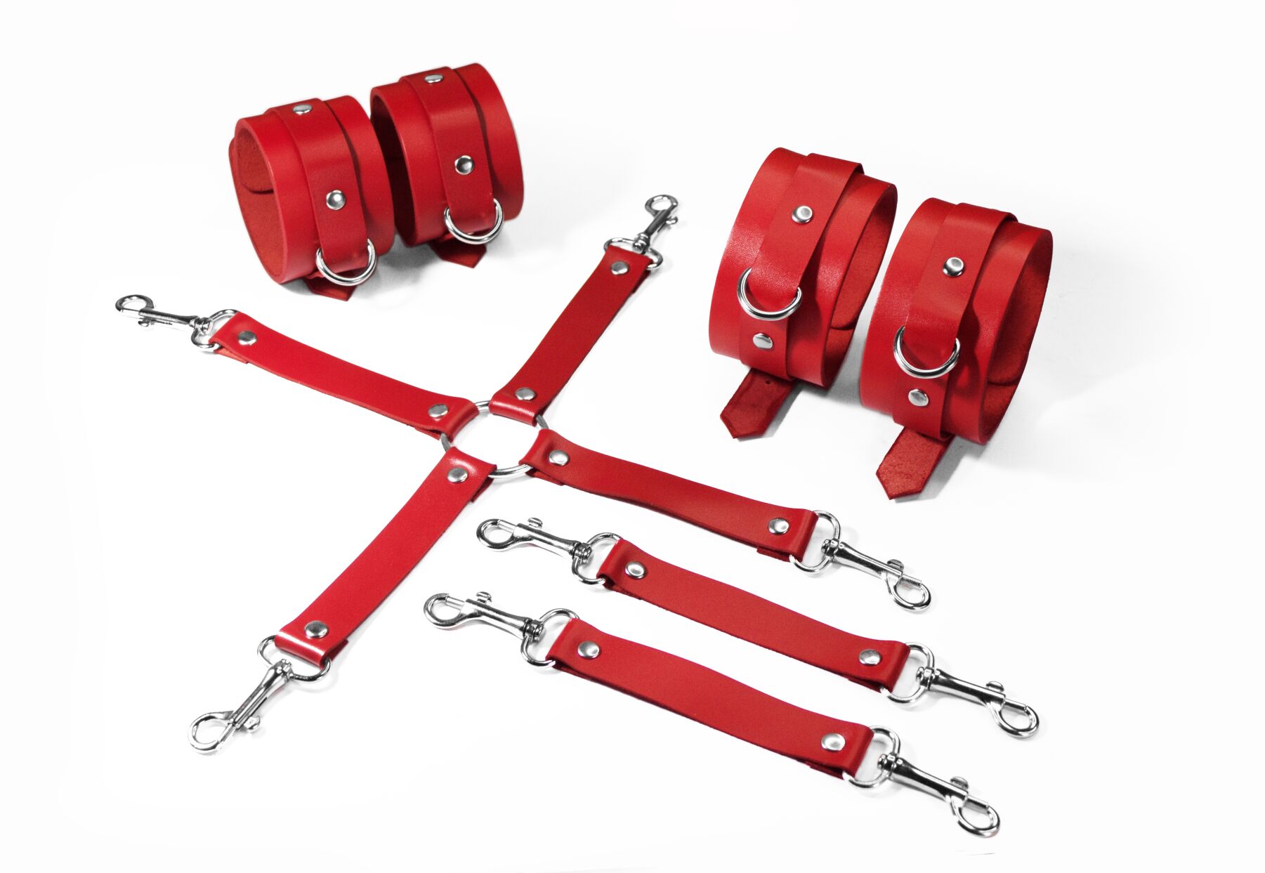 Набір для БДСМ 3 в 1 Feral Feelings BDSM Kit 3 Red, наручники, поножі, хрестовина