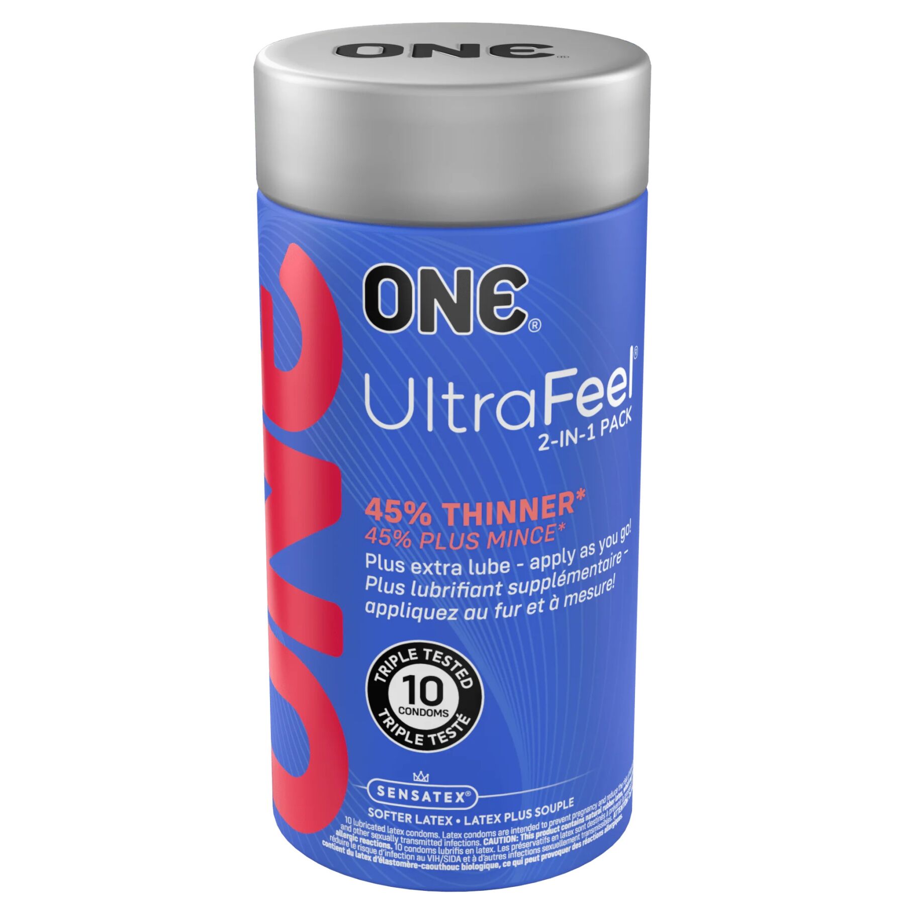 Презервативи ONE Ultra Feel, ультратонкі, з додатковою змазкою, 10 шт, подарункове паковання-тубус